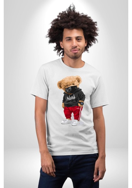 Sokak Tarzı Oyuncak Ayı Kadın Erkek Ön Baskılı Beyaz Pamuklu Tişört Penye Klasik indirimleri