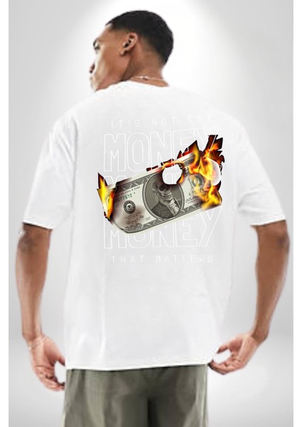 Önemli Olan Para Değil Iskelet Dolar Kadın Erkek Ön Minimal Sırt Baskılı Beyaz Pamuklu Tişört fiyatları