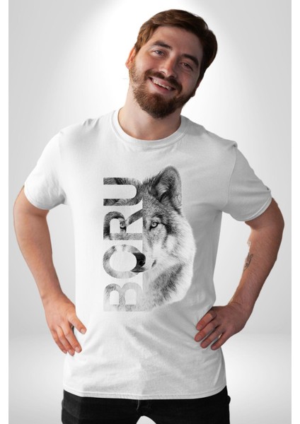 Asker Kurt Börü Kadın Erkek Ön Baskılı Beyaz Pamuklu Tişört Penye Klasik indirimleri