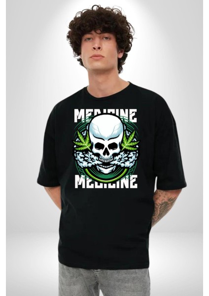 Ölü Cadılar Bayramı Kurukafa Kadın Erkek Ön Baskılı Siyah Pamuklu Tişört Penye Klasik