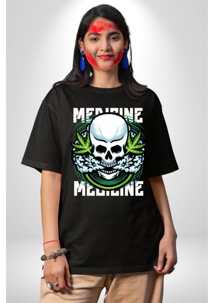 Ölü Cadılar Bayramı Kurukafa Kadın Erkek Ön Baskılı Siyah Pamuklu Tişört Penye Klasik fırsatları