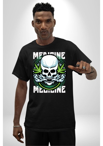 Ölü Cadılar Bayramı Kurukafa Kadın Erkek Ön Baskılı Siyah Pamuklu Tişört Penye Klasik indirimleri