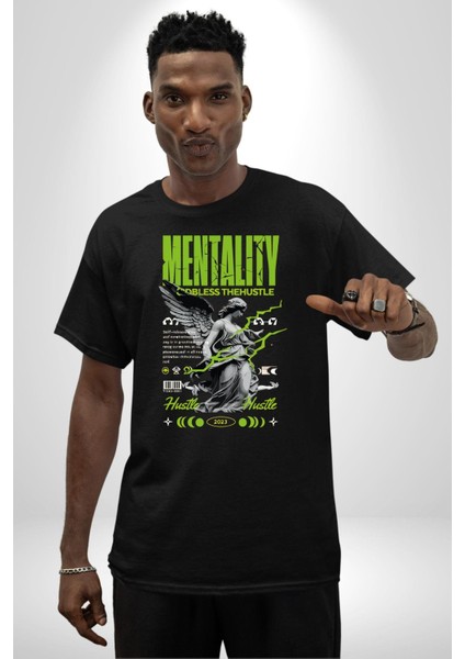 Zihniyet Yunan Kadın Kanatlı Heykel Kadın Erkek Ön Baskılı Siyah Pamuklu Tişört Penye Klasik fırsatları