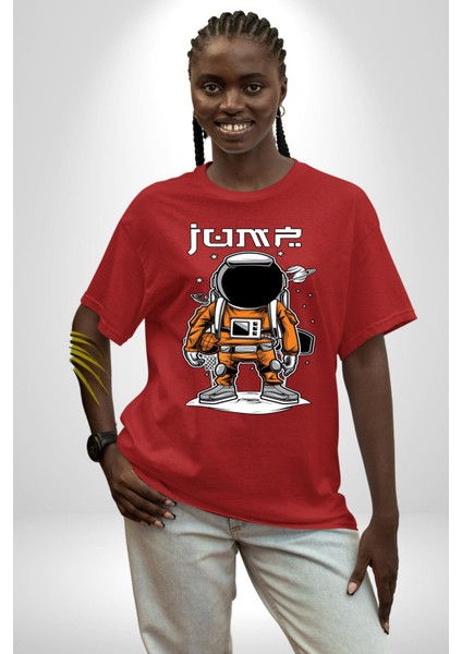 Uzay Basketbolcusu Astronot Kadın Erkek Ön Baskılı Kırmızı Pamuklu Tişört Penye Klasik fiyatları
