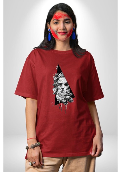 Kuru Kafa Heykel Üçgen Sanatsal Kadın Erkek Ön Baskılı Kırmızı Pamuklu Tişört Penye Klasik fiyatları