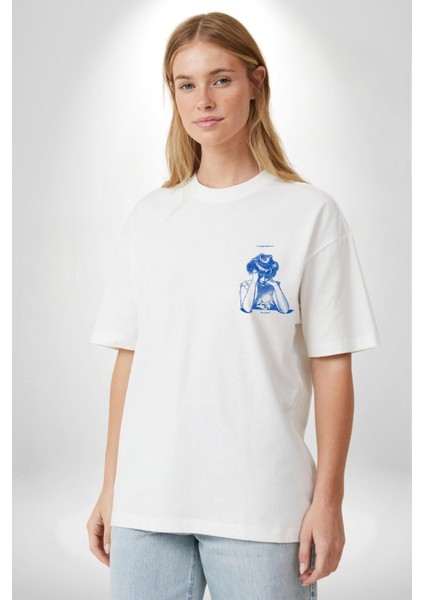 Hayal Gücü Kara Kalem Kadın Erkek Ön Minimal Sırt Baskılı Beyaz Pamuklu Tişört modelleri