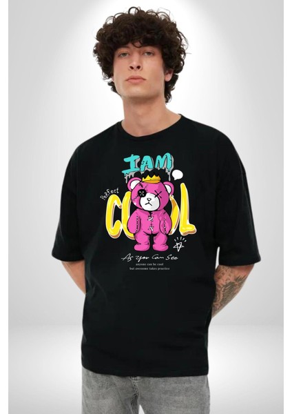 Ben Havalıyım Oyuncak Ayı Kadın Erkek Ön Baskılı Siyah Pamuklu Tişört Penye Klasik fiyatları