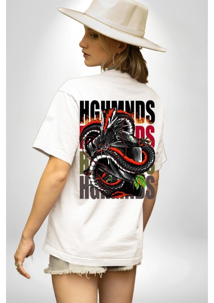 Italyan Motoru ve Ejderha Kadın Erkek Ön Minimal Sırt Baskılı Beyaz Pamuklu Tişört fiyatları