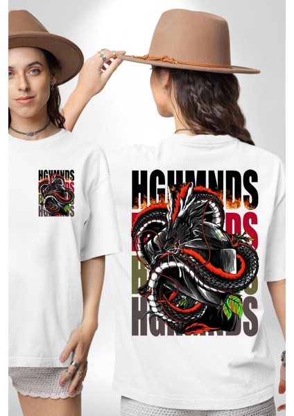 Italyan Motoru ve Ejderha Kadın Erkek Ön Minimal Sırt Baskılı Beyaz Pamuklu Tişört fırsatları