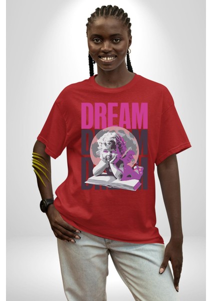 Kötü Yöntem Gül ve Heykel Kadın Erkek Ön Baskılı Kırmızı Pamuklu Tişört Penye Klasik fiyatları