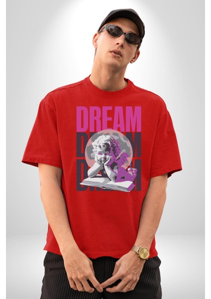 Kötü Yöntem Gül ve Heykel Kadın Erkek Ön Baskılı Kırmızı Pamuklu Tişört Penye Klasik modelleri