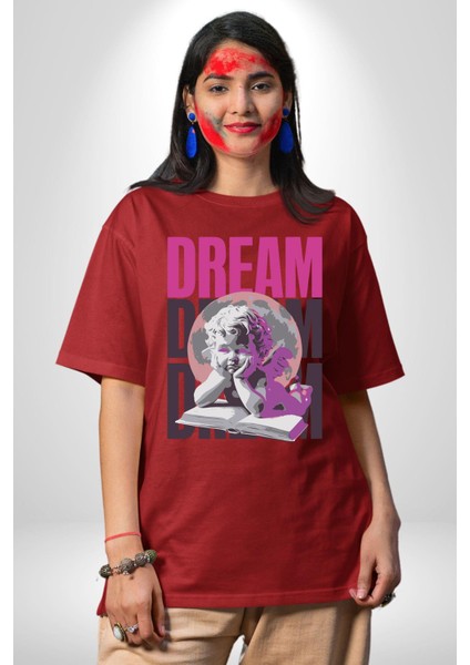 Kötü Yöntem Gül ve Heykel Kadın Erkek Ön Baskılı Kırmızı Pamuklu Tişört Penye Klasik fırsatları