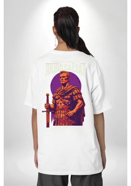 Julius Caesar Roma Diktatör Komutan Kadın Erkek Ön Minimal Sırt Baskılı Beyaz Pamuklu Tişört fiyatları