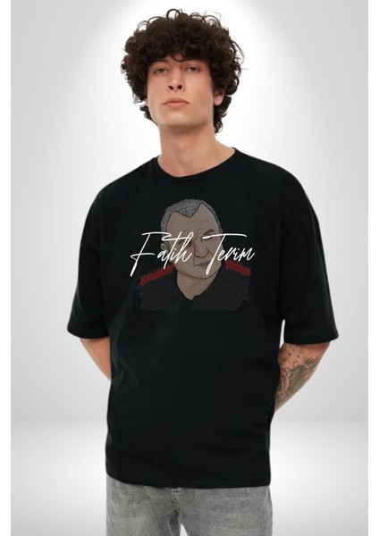 Imparator Grande Terim Kadın Erkek Ön Baskılı Siyah Pamuklu Tişört Penye Klasik modelleri