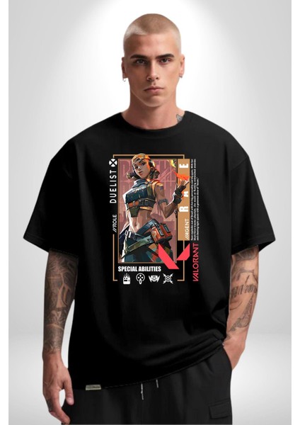 Raze Düellocu Karakter Kadın Erkek Ön Baskılı Siyah Pamuklu Tişört Penye Klasik