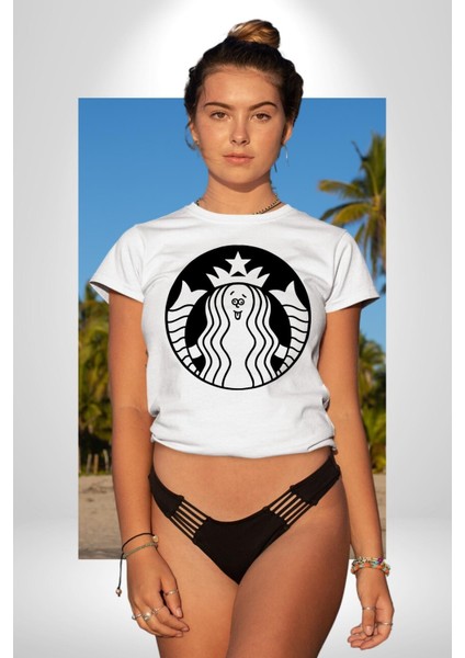 Komik Kadın Kafe Logo Kadın Erkek Ön Baskılı Beyaz Pamuklu Tişört Penye Klasik fırsatları