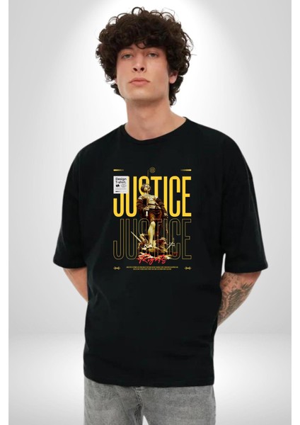 Adalet Doğru Olan Sokak Tarzı Kadın Erkek Ön Baskılı Siyah Pamuklu Tişört Penye Klasik fırsatları