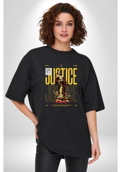Adalet Doğru Olan Sokak Tarzı Kadın Erkek Ön Baskılı Siyah Pamuklu Tişört Penye Klasik indirimleri