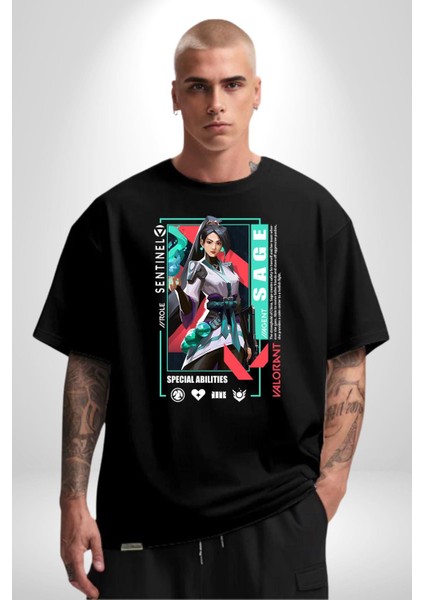 Sage Healer Karakter Kadın Erkek Ön Baskılı Siyah Pamuklu Tişört Penye Klasik