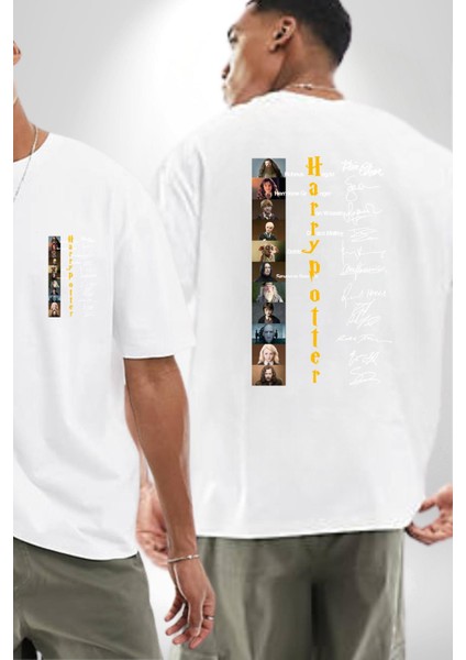 Efsane Film Serisi Ünlü Oyuncu Imzaları Kadın Erkek Ön Minimal Sırt Baskılı Beyaz Pamuklu Tişört