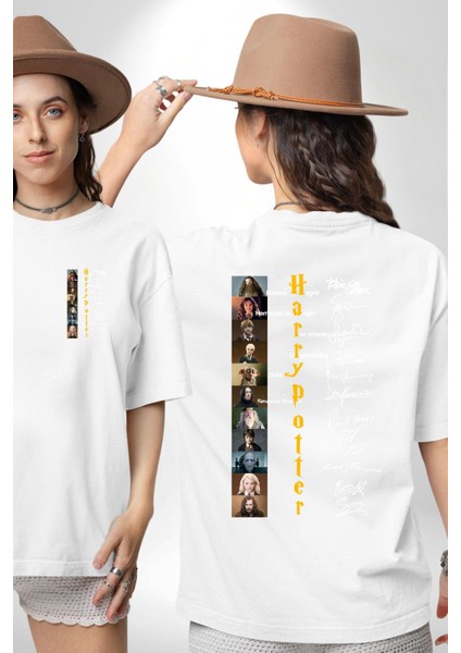 Efsane Film Serisi Ünlü Oyuncu Imzaları Kadın Erkek Ön Minimal Sırt Baskılı Beyaz Pamuklu Tişört fırsatları