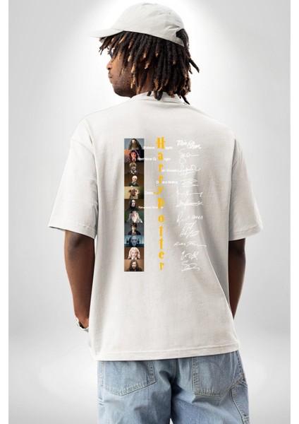 Efsane Film Serisi Ünlü Oyuncu Imzaları Kadın Erkek Ön Minimal Sırt Baskılı Beyaz Pamuklu Tişört indirimleri