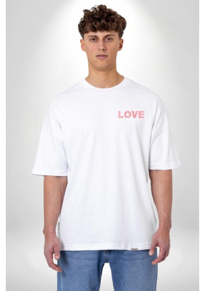 Aşk Hayatı Tatlı Kılan Gizli Bileşendir Kadın Erkek Ön Minimal Sırt Baskılı Beyaz Pamuklu Tişört modelleri