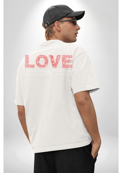 Aşk Hayatı Tatlı Kılan Gizli Bileşendir Kadın Erkek Ön Minimal Sırt Baskılı Beyaz Pamuklu Tişört indirimleri