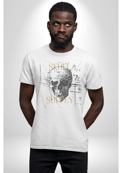 Kafatası Temini Zengin Tasarım Kadın Erkek Ön Baskılı Beyaz Pamuklu Tişört Penye Klasik fiyatları