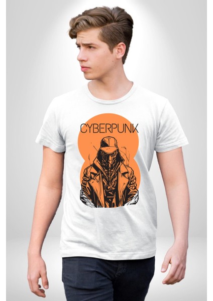 Cyberpunk Savaşçı Chyper Kadın Erkek Ön Baskılı Beyaz Pamuklu Tişört Penye Klasik fiyatları