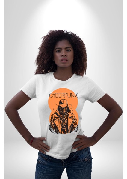 Cyberpunk Savaşçı Chyper Kadın Erkek Ön Baskılı Beyaz Pamuklu Tişört Penye Klasik modelleri