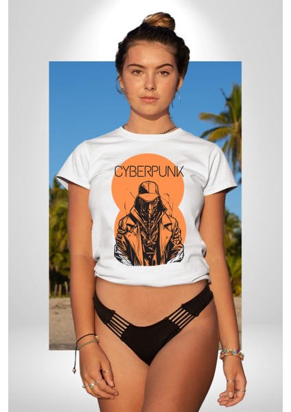 Cyberpunk Savaşçı Chyper Kadın Erkek Ön Baskılı Beyaz Pamuklu Tişört Penye Klasik indirimleri