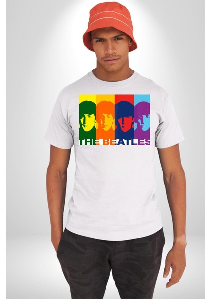 The Beatles Efsane Grup Kadın Erkek Ön Baskılı Beyaz Pamuklu Tişört Penye Klasik fiyatları
