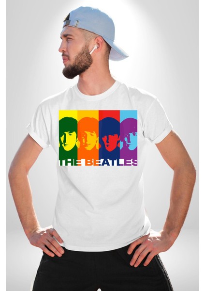 The Beatles Efsane Grup Kadın Erkek Ön Baskılı Beyaz Pamuklu Tişört Penye Klasik modelleri