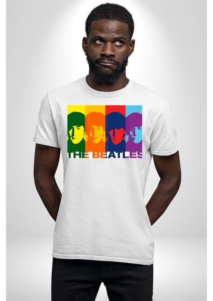 The Beatles Efsane Grup Kadın Erkek Ön Baskılı Beyaz Pamuklu Tişört Penye Klasik indirimleri