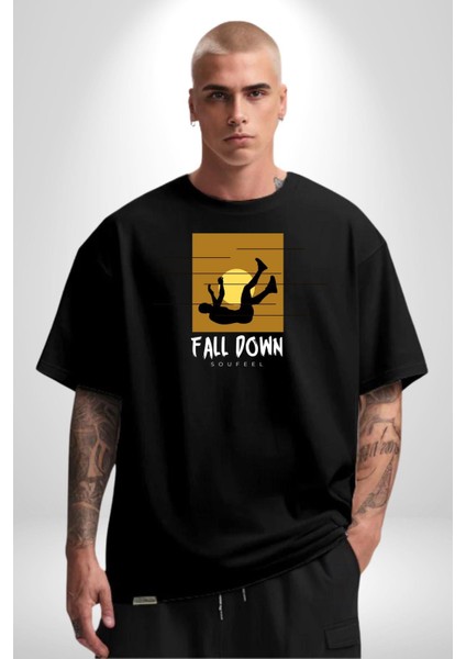 Hayattan Düşüş Sokak Tarzı Kadın Erkek Ön Baskılı Siyah Pamuklu Tişört Penye Klasik