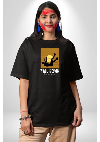 Hayattan Düşüş Sokak Tarzı Kadın Erkek Ön Baskılı Siyah Pamuklu Tişört Penye Klasik fiyatları