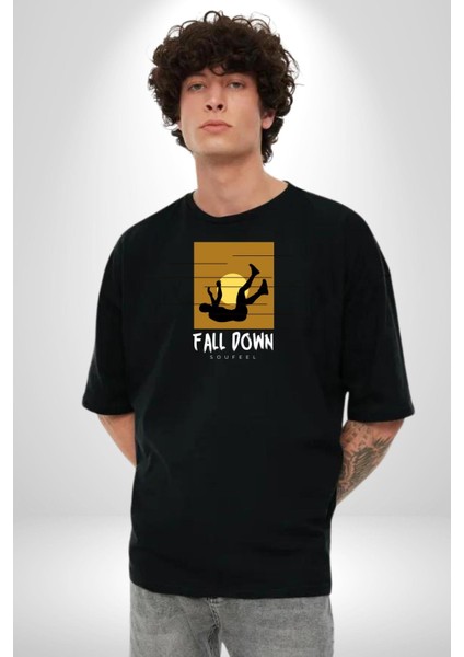 Hayattan Düşüş Sokak Tarzı Kadın Erkek Ön Baskılı Siyah Pamuklu Tişört Penye Klasik modelleri