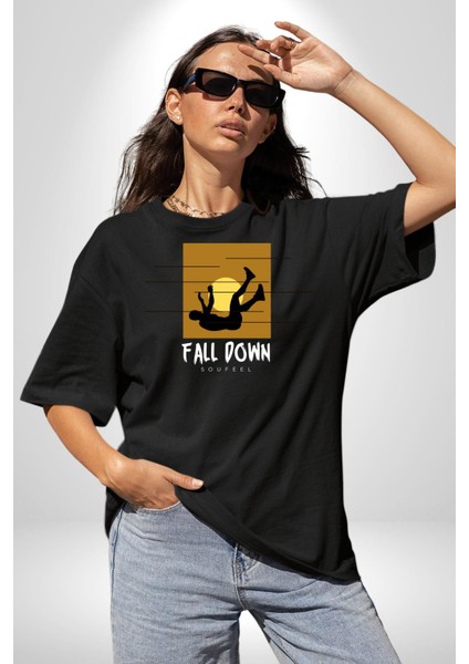 Hayattan Düşüş Sokak Tarzı Kadın Erkek Ön Baskılı Siyah Pamuklu Tişört Penye Klasik fırsatları