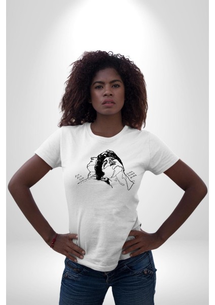 Elio ve Oliver Çizim Kadın Erkek Ön Baskılı Beyaz Pamuklu Tişört Penye Klasik