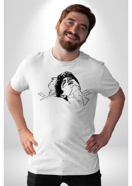 Elio ve Oliver Çizim Kadın Erkek Ön Baskılı Beyaz Pamuklu Tişört Penye Klasik fırsatları