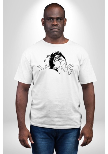 Elio ve Oliver Çizim Kadın Erkek Ön Baskılı Beyaz Pamuklu Tişört Penye Klasik indirimleri