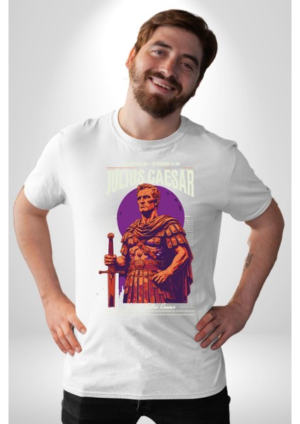 Julius Caesar Roma Diktatör Komutan Kadın Erkek Ön Baskılı Beyaz Pamuklu Tişört Penye Klasik indirimleri