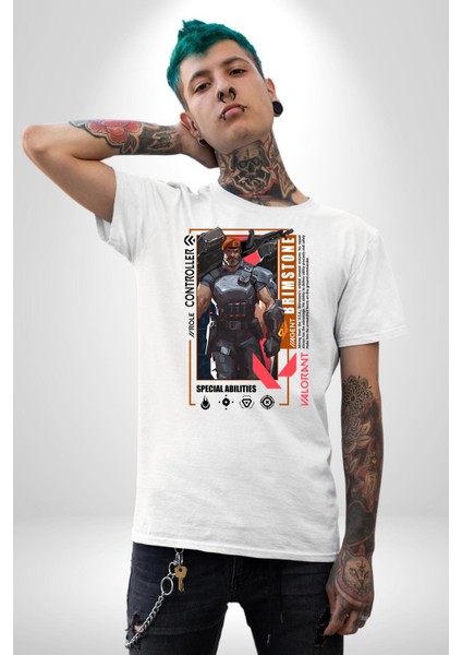 Brimstone Smoker Karakter Kadın Erkek Ön Baskılı Beyaz Pamuklu Tişört Penye Klasik fiyatları