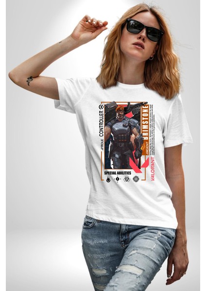 Brimstone Smoker Karakter Kadın Erkek Ön Baskılı Beyaz Pamuklu Tişört Penye Klasik modelleri