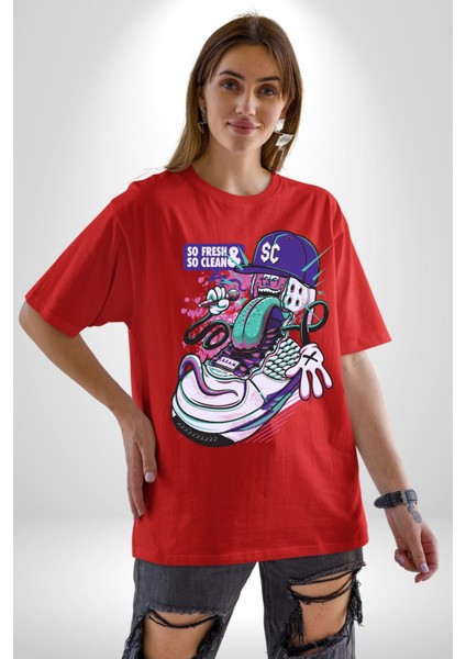 Çok Taze Çok Temiz Müzisyen Ayakkabı Kadın Erkek Ön Baskılı Kırmızı Pamuklu Tişört Penye Klasik fiyatları