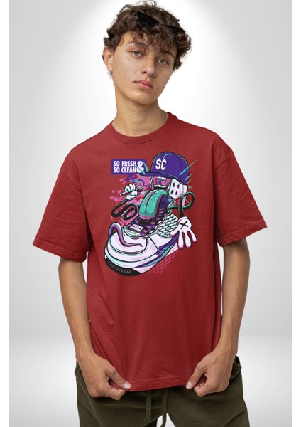 Çok Taze Çok Temiz Müzisyen Ayakkabı Kadın Erkek Ön Baskılı Kırmızı Pamuklu Tişört Penye Klasik modelleri