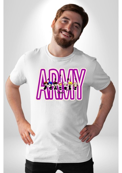 Bts Army Fan Tasarım Kadın Erkek Ön Baskılı Beyaz Pamuklu Tişört Penye Klasik indirimleri