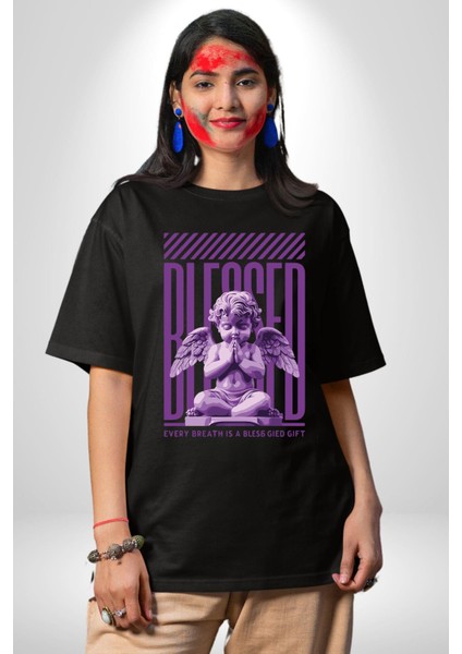 Bebek Roma Antik Heykel Her Nefes Kadın Erkek Ön Baskılı Siyah Pamuklu Tişört Penye Klasik