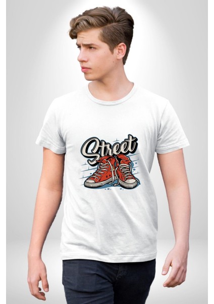 Sokak Tarzı Tarz Ayakkabı Kadın Erkek Ön Baskılı Beyaz Pamuklu Tişört Penye Klasik